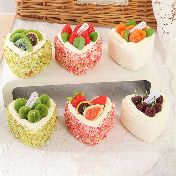 1pc Simulated Fruit Cake Model, Realistic Heart-Shaped Chocolate Cake Decoration, Soft Furnishing, Baking, Photography Props