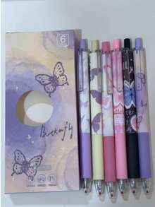 6支装，创意玫瑰玫瑰按压凝胶笔，ins超吸睛青少年男孩女孩考试毛笔ST顺滑好写黑色水笔，家庭教育课堂办公书写书写签名通用书写笔凝胶笔圆珠笔，期末圣诞节节日文具礼品礼物套装，返校