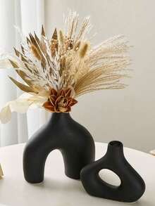 形状独特的花瓶适合现代家居装饰，圆形哑光甜甜圈花瓶非常适合蒲苇，抽象中性波西米亚北欧简约风格花瓶，具有完美的曲线线条，适合客厅婚礼桌、派对、办公室和卧室。 - 彩色 - 查看 5