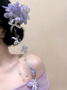 Women's Elegant Hydrangea Embroidery Tassel Hair Clip, Simple Hairpin Suitable For Daily Use, Home, School, Beach Resort, Office, Party, Holiday, Birthday, Back To School, New Year, Valentine's Day, Mother's Day, Wedding, Music Festival, Graduation Season Claw Clips Hair Claws Hair Barrettes