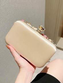 闪闪发光、闪亮迷人、优雅、精致迷你花朵和水钻和珍珠装饰盒包迷人的晚餐包、晚宴包，适合派对女孩、女士，适合女性，非常适合派对、婚礼、舞会、晚餐/宴会，是送给女性的最佳礼物，精致的女士花卉包 - 彩色 - 查看 4