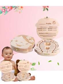1pc Wooden Baby Teeth Box, Flip-Cover Style Tooth Fairy Box, Infant Tooth Collection Container For Boys And Girls