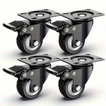 4-Piece Set Of Heavy-Duty Rotating Wheels, Rotating Wheels With/Without Brakes, Furniture Hardware Accessories, Rotatable Wheels With Lock Brakes, Suitable For Tables, Chairs, Furniture, Equipment Storage Boxes, Office Cabinets - Black - View 2