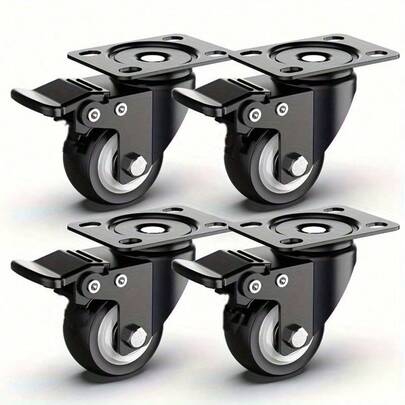 4-Piece Set Of Heavy-Duty Rotating Wheels, Rotating Wheels With/Without Brakes, Furniture Hardware Accessories, Rotatable Wheels With Lock Brakes, Suitable For Tables, Chairs, Furniture, Equipment Storage Boxes, Office Cabinets