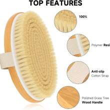 Set de 2 piezas: cepillo seco natural y gorro de ducha doble, gorro de baño impermeable, cepillo de baño de madera de haya para exfoliación - cepillo corporal de mango de madera para un cuidado beige claro y experiencia spa | Elegante cepillo corporal | Base de madera duradera