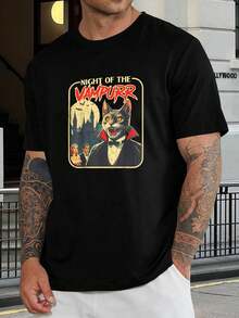 Camiseta divertida de gatito vampiro - Camiseta vintage retro de Halloween para hombres y mujeres - Camiseta gráfica de Noche del Vampurr Cat - Regalo para marido - Negro - Ver 1