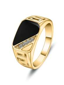 1件時尚立方氧化鋯男士不鏽鋼戒指，男士派對配飾珠寶禮物 - 1# - 查看 7