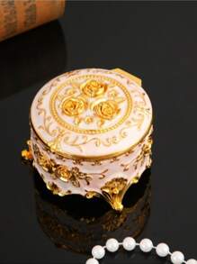 1 Pieza Caja de joyería de estilo vintage redonda, caja de almacenamiento para aretes y collares, para el Día de la Madre, para la novia, para miembros femeninos de la familia o la empresa, brillante y elegante, de moda, opción principal para regalos, necesidad de verano para mujeres, organizador de almacenamiento, regalo, de vuelta a la escuela