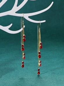 1 Pair Fashion Rhinestone Water Drop Long Tassel Ear Chain Earrings, Versatile Personalized Design For Women - Multicolor - View 4