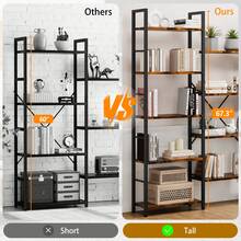 Vongrasig Triple 5 Tier Bookshelf, Industrial Large Bookcase With Storage Cabinet, Tall Gold Bookshelf With 14 Open Display Shelves Metal Frame Furniture For Living Room Bedroom Home Office Rustic Brown - 質樸棕色 - 查看 7