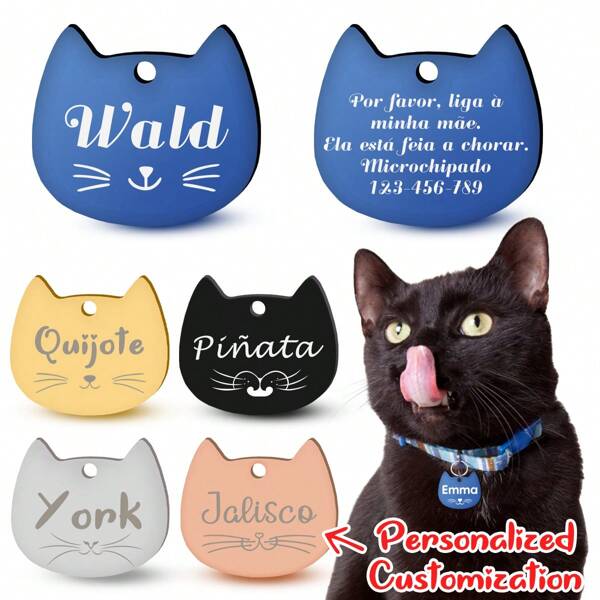 Etiquetas de identificação para animais de estimação em formato de bigode e coruja personalizáveis, várias fontes, padrões e cores, 2 tamanhos, pingentes para coleiras de gato e acessórios