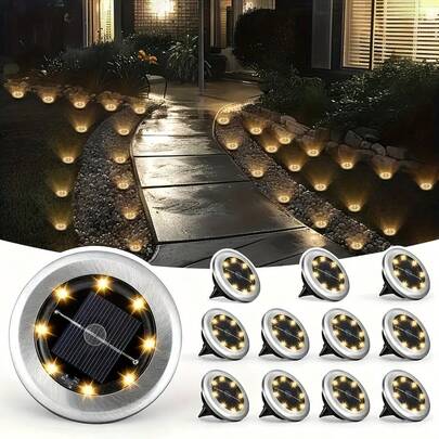1/2/4/8pcs Outdoor Solar Warm Light Lawn Lights, 8 LED Solar Ground Lights, Waterproof Solar Landscape Lights, Warm Bright Lighting For Home Decor, Garden, Path, Yard, Patio, Walkway, Pool, Playground Outdoor Lighting