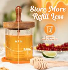 CLEVLI Honey Dispenser – No Drip Glass With Stand – Honey Jar – Clear Glass Honey Container With Dipper 8 Oz – Maple Syrup Dispenser – Honey Pot With Stand – Honey Bottle With Flip Top Lid - Wood - View 4