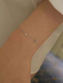 BALMORA 1pc Sterling S925 Silver Vintage Temperament Elegant Cute Moon Star Zirconia Gold Bracelet For Women Girl Minimalist Statement Daily Life Party Jewelry Gift - Silver - View 5