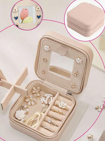1pc Multi-Functional Summer Travel Jewelry Box, Large Capacity Organizer Box For Earrings, Rings, Necklaces, Pendants, Lipsticks, Beauty Tools, Suitable As Valentine's Day, Mother's Day, Wedding Gifts For Women, Mini Jewelry Organizer For Necklaces And Earrings