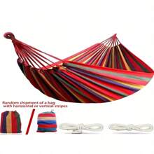Portable Hammock Outdoor Garden Travel Sports Home Camp Swing Canvas Stripe Hang Bed Double Hammock Single People(Blue)