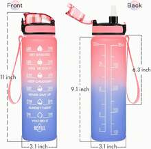 Enerbone Water Bottle, Leakproof BPA &Amp; Toxic Free, Motivational Water Bottle With Times To Drink And Straw, Fitness Sports Water Bottle With Strap For Office, Gym, Outdoor Sports - Pink-blue - View 3