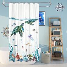New Fowocu Sea Turtle Stall Shower Curtain Teal Blue Ocean Waterproof Fabric Shower Curtains For Bathroom  Funny Animal Octopus Starfish Anchor Fish Nautical Bath Curtain Dr (Teal, 36''*72'') - 藍綠色 36 英吋寬 x 72 英吋長(1 包) - 查看 3