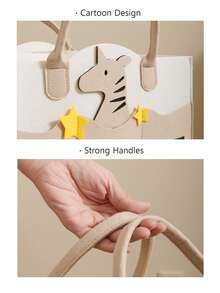 Sunveno 原创卡通婴儿尿布收纳盒便携式收纳袋适用于换尿布台和汽车、育儿室必需品储物箱 - 米色 - 查看 10