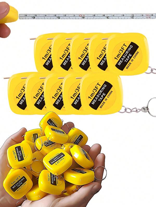 Mini chaveiro com fita métrica retrátil, pacote com 1/5/10/20 unidades - 1 metro/3 pés - Fita métrica de bolso portátil de metal e plástico para diversas festas e presentes (cor aleatória)