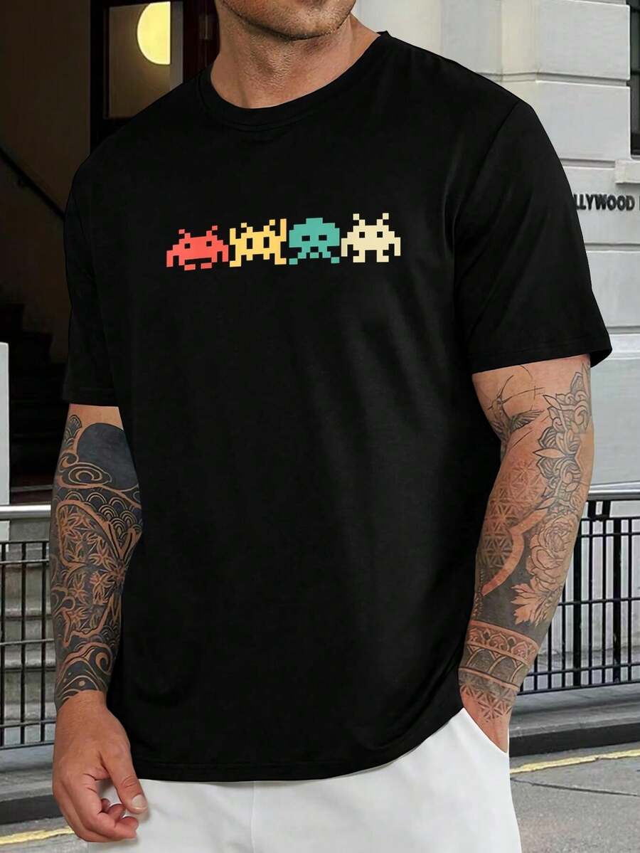 Camiseta Retro Pixel Space Invaders - Diseño Vintage de Alien para Jugadores - Camiseta Casual de Algodón Suave - Estampado Gráfico Inspirado en Juegos Arcade - Camiseta Negra de Manga Corta para Hombre, Mujer y Joven - Negro - Ver 1