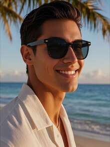 1 副男士黑色矩形时尚眼镜，时尚眼镜，男女通用复古高品质色调，适合所有脸型，适合日常生活、户外、度假、驾驶、旅行、派对、海滩返校时尚学院风 - 彩色 - 查看 2