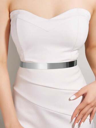 1 st silverfärgad metallmidjebälte, midjekedja för kvinnor lämplig för lång klänning, aftonklänning, bröllop, fest, affärsmöte, med förlängningskedja, metallmidjebälte för sommarklänning