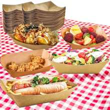 30/50pcs Disposable Kraft Brown Paper Food Trays, Oil-Proof Food Paper Tray Kraft Paper Boat Box, Portable Food Paper Tray For Family Picnic, Suitable For French Fries, Corn Flakes Snacks, Hot Dogs, Taco BBQ, Popcorn Parties, Picnics, Wedding Parties, Multi-Purpose Baking Tool, Kitchen Essentials, Kitchen Accessories (Brown)