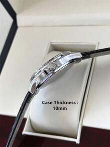 Pablo Raez 1pc Man Black Suit Business Watch Fashion Casual Wristwatch For Gentleman Stainless Steel Silver IPS Rhinestones Case Luxury Black Soft & Comfortable Microfiber Leather Fashionable Designer Male Arabic Scales Scales With Date 50M Waterproof Calendar - Silver - View 8