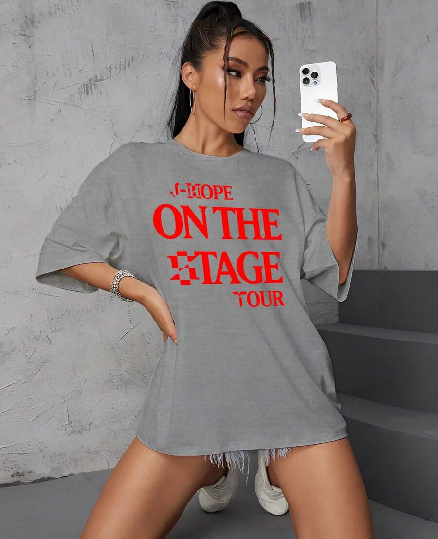 Camiseta J-Hope On The Stage Tour K-Pop Show Cinema Camisa 100% Algodão Unissex - Cinza - Visão 1