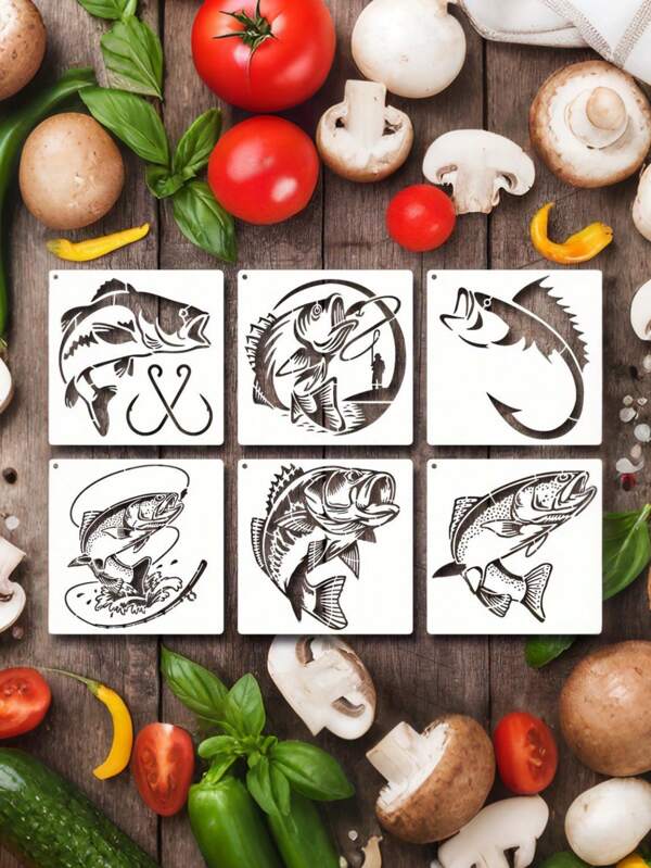 Durable 6pcs Reusable Plastic Fish Stencils For Painting - Fisherman Templates For Wood, Wall Decor, Scrapbooking & Canvas Art,Back To School,School Supplies