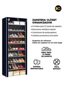 Big City Mueble Zapatera Armario Organizador Repisa Armable Multiusos 9 Niveles 27 pares - Negro - Ver 5