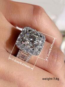 1 Stück glamouröser S925 Sterling Silber Cubic Zirkonia Ring, Verlobungsschmuck für Frauen, hochwertiger Schmuck