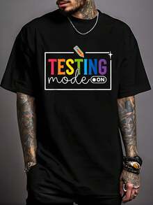 Funny Testing Mode On Testing Day Motivational Teacher Kids T-Shirt Print T-Shirt Casual Crew Neck Short Sleeve Comfort Tee Top For Spring & Summer Men's Clothing - Black - View 1