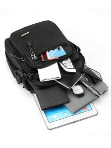 Men Letter Patch & Chain Decor School Backpack Laptop Bag Bookbag Rucksack Shoulder Bag Travel Bag Sport Bag College Bag For School College Business Outdoor Hiking Travel Camping Sport Students Hip Bag Gifts Bag School Bags Summer Back To School Beach Laptop Case The Sporty Life Vacation Bag Pack Backpacks Travel Must Haves Large Bag Spring School Supplies Book Bag University Bag Large Capacity Bag Travel Bags , Valentines Gifts, Valentine Day, Easter - Black - View 5