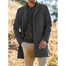 Local Warehouse-  Warm & Soft Pea Coat For Fall Winter Men's Slim Fit Trench Coat - Notched Collar, Single Breasted, - Dark Gray - View 2