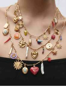 1 pieza Collar de múltiples capas de aleación de zinc con colgante de corazón, girasol y estrella de mar de moda para mujeres