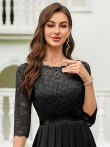 MIUSOL Floral Lace Chiffon Ruffle Hem Maxi Dress, Elegant Ladies Gown, Formal Dress, Suitable For Wedding Guest, Graduation Ceremony, Gala Dinner And Other Occasions Black Spring - Black - View 8