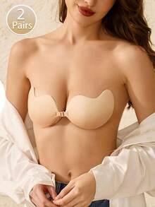 2Pairs Strapless Backless Sticky Push Up Bra - Invisible Adhesive Bra For Women - Apricot - View 1