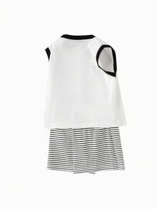 Balabala Young Boys Short Sleeve Set Quick-Dry T-Shirt Summer Children's Two Pieces Set 2025 New - White and Black - View 5