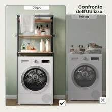 EUGAD Scaffale Sopra Lavatrice A 3 Livelli Mobile Sopra WC Autoportante With Asta Di Sospensione Mobile Sopra Lavatrice Per Bagno Or Lavanderia 67x40x162cm - Gỗ sồiLight+Đen - Xem 4