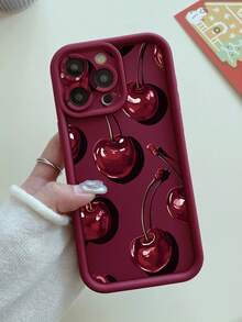 1 pièce Étui de téléphone épais antichoc avec imprimé cerise, compatible avec Apple 11 Pro Max/12 Pro Max/13 Pro Max/14 Pro Max/15 Pro Max/16 Plus/16 Pro Max, Galaxy A55/A15/S24 Ultra, Redmi, OPPO/Realme, VIVO, Infinix, Honor, OnePlus, résistant à l'eau et aux rayures - Rouge foncé - Voir 7