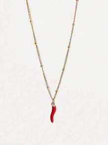 1 pieza Collar de mujer con baño de oro de 18K, cadena de cuentas de acero inoxidable con colgante de chile rojo, adecuado para uso diario y bodas, regalo