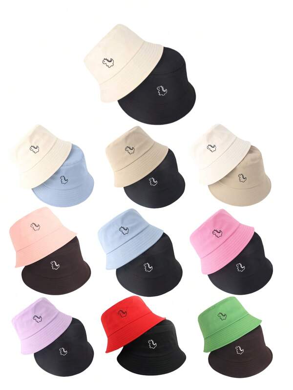 2pcs Dinosaur Embroidered Adjustable Bucket Hat, Casual Outdoor Couple Sports Cap Suitable For Cycling, Sightseeing, Travel, Street Wear, All Seasons