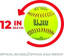 Franklin Sports Official Game Softballs - OL3000 Fastpitch 12&#34; Inch Yellow Softballs - Official Size + Weight Tournament Balls For Practice + Games - 1 Softball