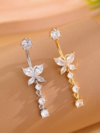 1pc Stainless Steel Butterfly 3-Ring Belly Button Piercing With 5mm Zirconia Stone, Sexy Women's Belly Button Jewelry