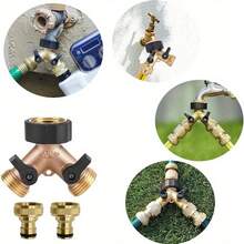 2 Way Garden Hose Splitter, 2-Way Tap Connector With Individual On/Off And Two Quick Connector, 3/4inch/0.75cm Tap Y Splitter Brass Hose Connector - Multicolor - View 2