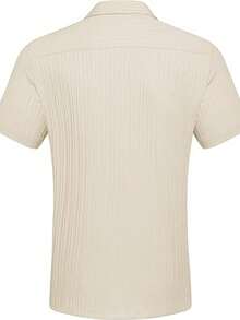 Men's Striped Shirt With Chest Pocket, Casual Short Sleeve Button Down Collar Shirt For Summer Outdoor Activities - Xem 3