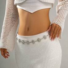 1 pièce Chaîne de taille en métal or et argent avec motif tournesol pour femmes, accessoire de mode sexy et ajustable, convient pour être porté avec des robes et des pantalons au quotidien en automne, pour Halloween
