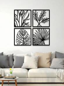 4pcs Modern Metal Wall Decor: Leaf Sculpture Decorations For Living Room, Bedroom, Home & Garden - Contemporary Leaf Metal Wall Signs Art For Home Decor Room Decor Bedroom Decor - Black - View 7